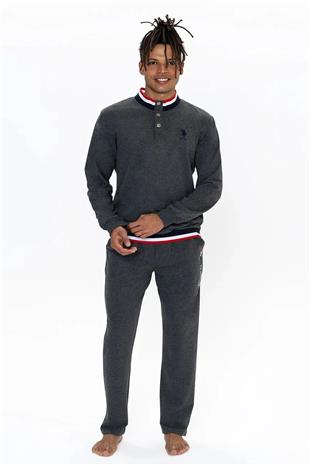 U.S. Polo Assn. 18922 Erkek Antrasıt Melanj Uzun Kollu Dik Yaka Pijama Takımı