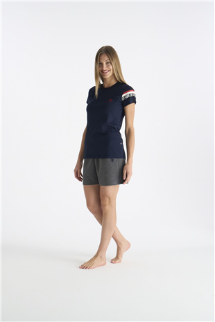 U.S. Polo Assn. 20190 Kadın Lacıvert Kısa Kollu Yuvarlak Yaka Şort Takım