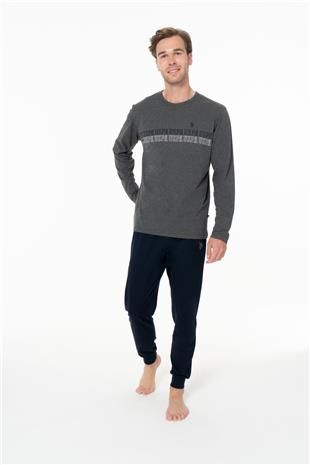 U.S. Polo Assn. 18953 Erkek Antrasıt Melanj Yuvarlak Yaka Uzun Kollu Pijama Takımı