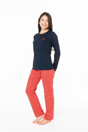 U.S. Polo Assn. 20146B Kadın Lacıvert Yuvarlak Yaka Uzun Kollu Pijama Takımı