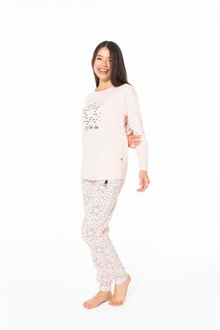 U.S. Polo Assn. 20163 Kadın Somon Yuvarlak Yaka Uzun Kollu Pijama Takımı