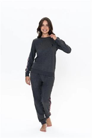 U.S. Polo Assn. 20113 Kadın Antrasıt Melanj Uzun Kollu Yuvarlak Yaka Pijama Takımı