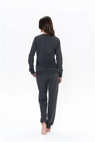 U.S. Polo Assn. 20113 Kadın Antrasıt Melanj Uzun Kollu Yuvarlak Yaka Pijama Takımı