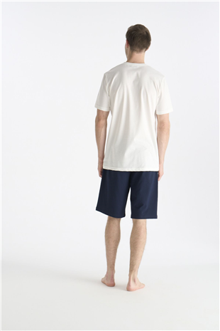 U.S. Polo Assn. 19018 Erkek Ekru Kısa Kollu Yuvarlak Yaka Şort Takımı