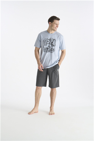 U.S. Polo Assn. 19016 Erkek Mavı Kısa Kollu Yuvarlak Yaka Şort Takımı