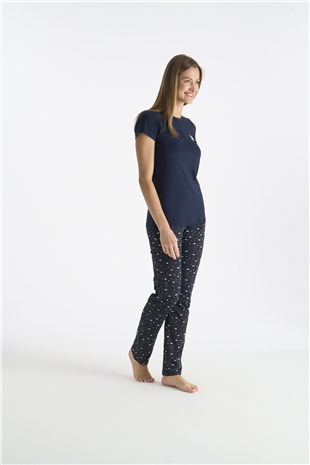 U.S. Polo Assn. 20231 Kadın Lacıvert Kısa Kollu Yarım Patlı Pijama Takımı