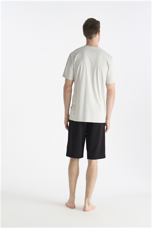 U.S. Polo Assn. 19018 Erkek Grı Kısa Kollu Yuvarlak Yaka Şort Takımı