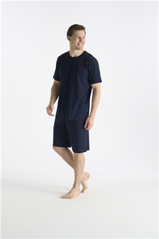 U.S. Polo Assn. 19012 Erkek Lacıvert Kısa Kollu Yuvarlak Yaka Şort Takımı