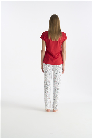 U.S. Polo Assn. 20235 Kadın Kırmızı Kısa Kollu Patlı Pijama Takımı