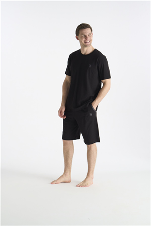 U.S. Polo Assn. 19012 Erkek Sıyah Kısa Kollu Yuvarlak Yaka Şort Takımı