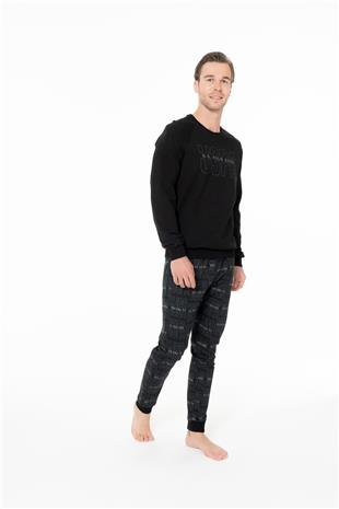 U.S. Polo Assn. 18968 Erkek Sıyah Yuvarlak Yaka Uzun Kollu Pijama Takımı
