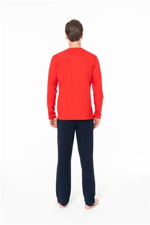 U.S. Polo Assn. 18959B Erkek Kırmızı Yuvarlak Yaka Patlı Uzun Kollu Pijama Takımı