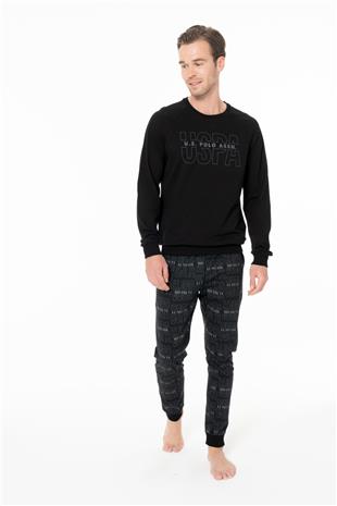 U.S. Polo Assn. 18968 Erkek Sıyah Yuvarlak Yaka Uzun Kollu Pijama Takımı