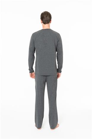 U.S. Polo Assn. 18959 Erkek Antrasıt Melanj Yuvarlak Yaka Patlı Uzun Kollu Pijama Takımı