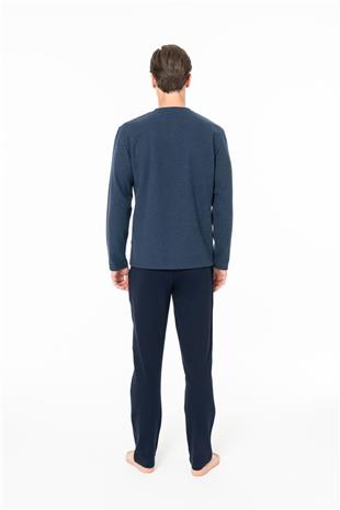 U.S. Polo Assn. 18966 Erkek Indıgo Yuvarlak Yaka Patlı Uzun Kollu Pijama Takımı
