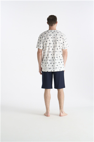 U.S. Polo Assn. 19053 Erkek Ekru Kısa Kollu Yuvarlak Yaka Şort Takımı