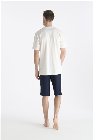 U.S. Polo Assn. 19006 Erkek Ekru Kısa Kollu Yuvarlak Yaka Şort Takımı