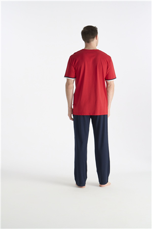 U.S. Polo Assn. 19041 Erkek Kırmızı Kısa Kollu V Yaka Pijama Takımı