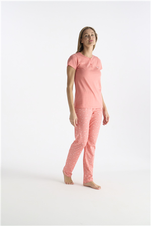 U.S. Polo Assn. 20231 Kadın Somon Kısa Kollu Yarım Patlı Pijama Takımı