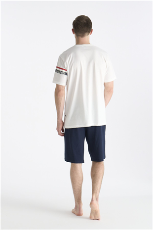 U.S. Polo Assn. 19001 Erkek Ekru Kısa Kollu Yuvarlak Yaka Şort Takımı