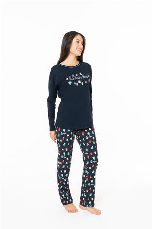 U.S. Polo Assn. 20167 Kadın Lacıvert Yuvarlak Yaka Uzun Kollu Pijama Takımı