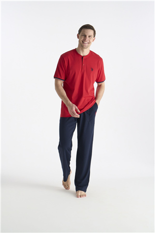 U.S. Polo Assn. 19029 Erkek Kırmızı Kısa Kollu Yuvarlak Yaka Pijama Takımı