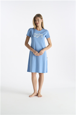 U.S. Polo Assn. 20206 Kadın Mavı Kısa Kollu Yuvarlak Yaka Gecelik