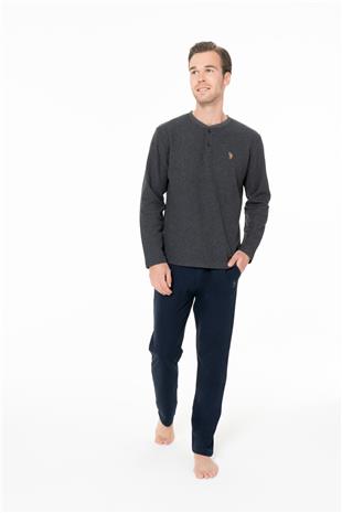 U.S. Polo Assn. 18966 Erkek Antrasıt Yuvarlak Yaka Patlı Uzun Kollu Pijama Takımı