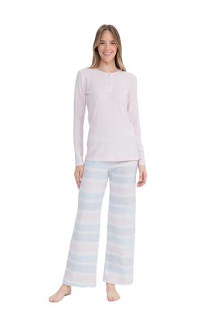 U.S. Polo Assn. 17096 Kadın Pembe Uzun Kollu Patlı Pijama Takım