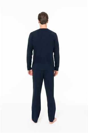 U.S. Polo Assn. 18959B Erkek Lacıvert Yuvarlak Yaka Patlı Uzun Kollu Pijama Takımı