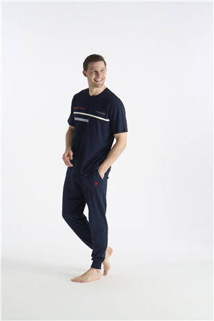 U.S. Polo Assn. 19038 Erkek Lacıvert Kısa Kollu Yuvarlak Yaka Pijama Takımı