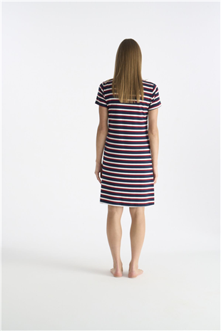 U.S. Polo Assn. 20209 Kadın Lacıvert Kısa Kollu Yuvarlak Yaka Çizgili Gecelik