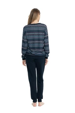 U.S. Polo Assn. 17112 Kadın Lacivert Uzun Kollu Yuvarlak Yaka Pijama Takım