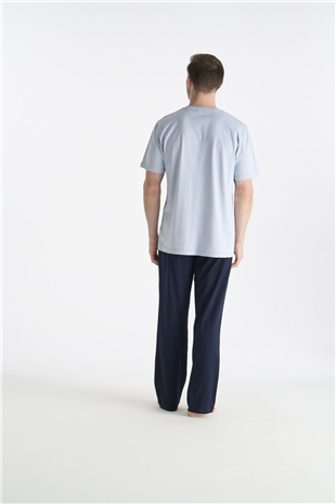 U.S. Polo Assn. 19039 Erkek Mavı Kısa Kollu Yuvarlak Yaka Pijama Takımı