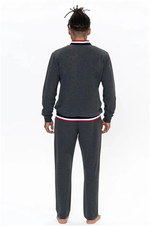 U.S. Polo Assn. 18922 Erkek Antrasıt Melanj Uzun Kollu Dik Yaka Pijama Takımı