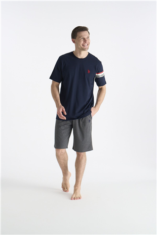 U.S. Polo Assn. 19001 Erkek Lacıvert Kısa Kollu Yuvarlak Yaka Şort Takımı