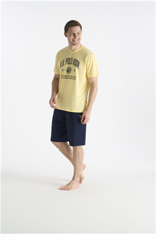 U.S. Polo Assn. 19018 Erkek Sarı Kısa Kollu Yuvarlak Yaka Şort Takımı