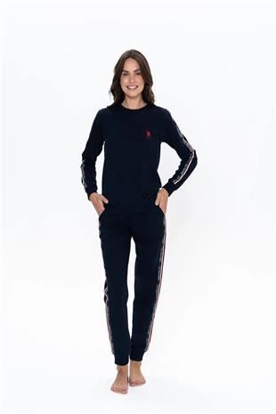 U.S. Polo Assn. 20113 Kadın Lacıvert Uzun Kollu Yuvarlak Yaka Pijama Takımı