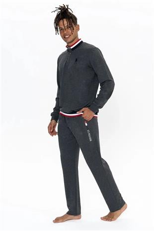 U.S. Polo Assn. 18922 Erkek Antrasıt Melanj Uzun Kollu Dik Yaka Pijama Takımı