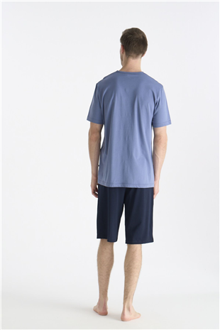 U.S. Polo Assn. 19015 Erkek Indıgo Kısa Kollu Yuvarlak Yaka Şort Takımı