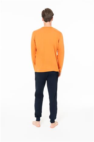 U.S. Polo Assn. 18953 Erkek Turuncu Yuvarlak Yaka Uzun Kollu Pijama Takımı