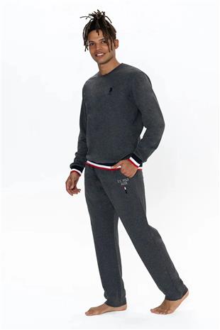 U.S. Polo Assn. 18920 Erkek Antrasıt Melanj Uzun Kollu Yuvarlak Yaka Manşetli Pijama Takımı