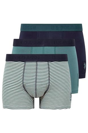 U.S. Polo Assn. 80504 Erkek Baskılı-Lacivert-Yeşil Pamuklu 3 Lü Boxer