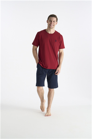 U.S. Polo Assn. 19012 Erkek Bordo Kısa Kollu Yuvarlak Yaka Şort Takımı