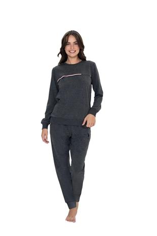 U.S. Polo Assn. 20111 Kadın Antrasıt Melanj Uzun Kollu Yuvarlak Yaka Pijama Takımı