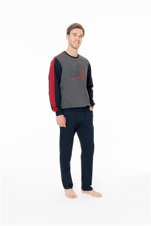 U.S. Polo Assn. 18939 Erkek Antrasıt Melanj Yuvarlak Yaka Uzun Kollu Pijama Takımı