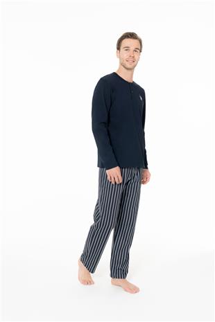 U.S. Polo Assn. 18994 Erkek Lacıvert Yuvarlak Yaka Uzun Kollu Pijama Takımı