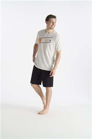 U.S. Polo Assn. 19015 Erkek Kar Melanj Kısa Kollu Yuvarlak Yaka Şort Takımı