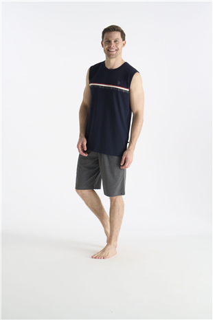 U.S. Polo Assn. 19020 Erkek Lacıvert Sıfır Kollu Yuvarlak Yaka Şort Takımı