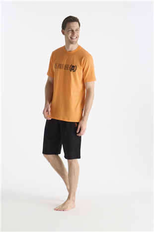 U.S. Polo Assn. 19017 Erkek Turuncu Kısa Kollu Yuvarlak Yaka Şort Takımı